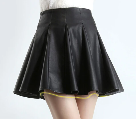 

Womens Summer Autumn A-line pleated Ball Gown Faux Leather mini skirt plus size 3XS-8XL high waist skirts saia jupe tutu