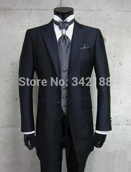 Custom Made Groom Tuxedos/Black Two Button Peak Satin Lapel Best man Groomsman Men Wedding/Prom Suit Bridegroom wedding men suit