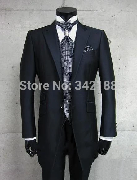 Custom Made Groom Tuxedos/Black Two Button Peak Satin Lapel Best man Groomsman Men Wedding/Prom Suit Bridegroom wedding men suit white men suits for wedding suit bridegroom custom slim fit groom prom tuxedo tailor made costumes best man traje hombre 3pieces