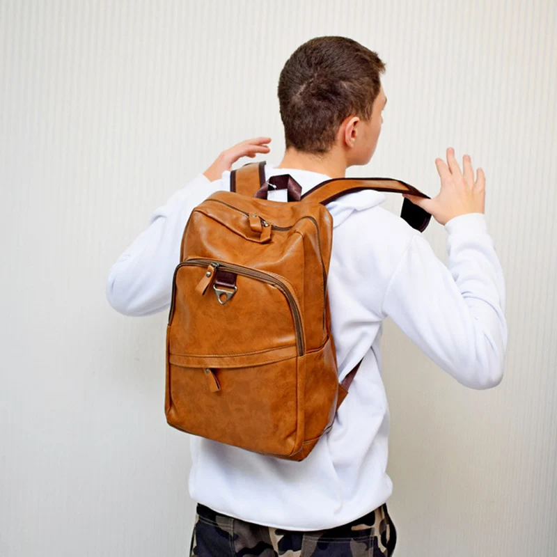  Fashion Men Backpack Waterproof PU Leather Travel Bag Man Large Capacity Teenager Male Mochila Lapt - 32963029173