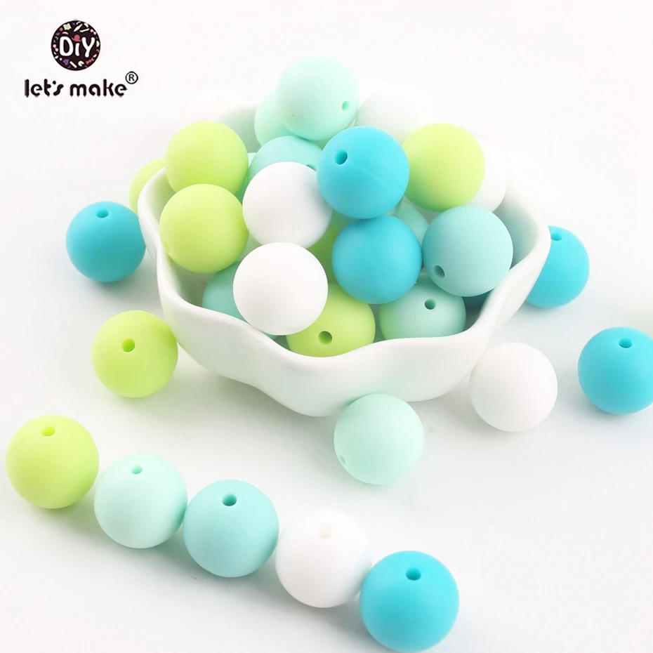 Silicone, perles de la série verte let's Make | 100pc, 15mm, accessoires de dentition à mâcher, collier d'allaitement, perles pour bébé (lot de 100)