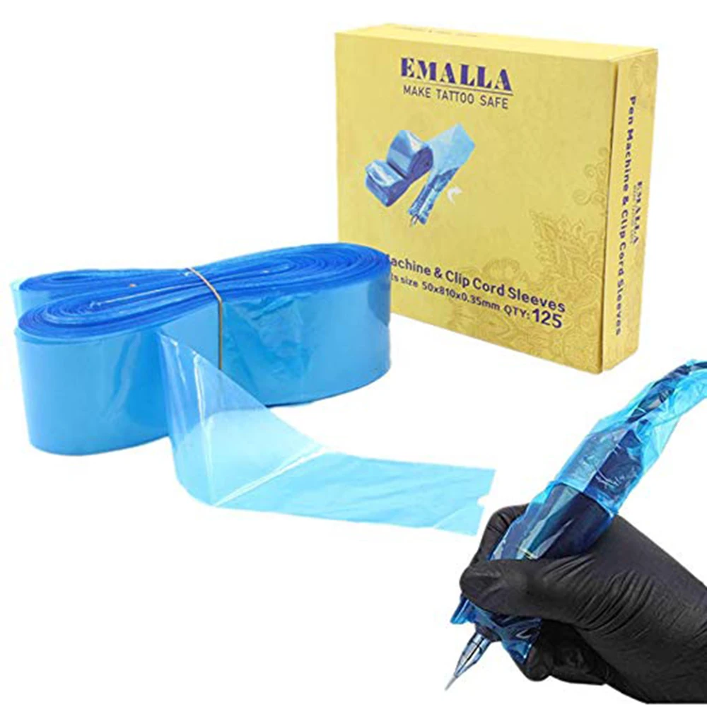 Горячая 125 шт насадка для татуировочной машины& Клип шнур Сумки-Чехлы поставка синие одноразовые подстилки сумки для тату машины& Клип шнур
