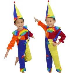 Многоцветный клоун костюмы для детей Забавный костюм забавный Карнавальный Костюм Фестиваль Косплей Рождественские костюмы для детей