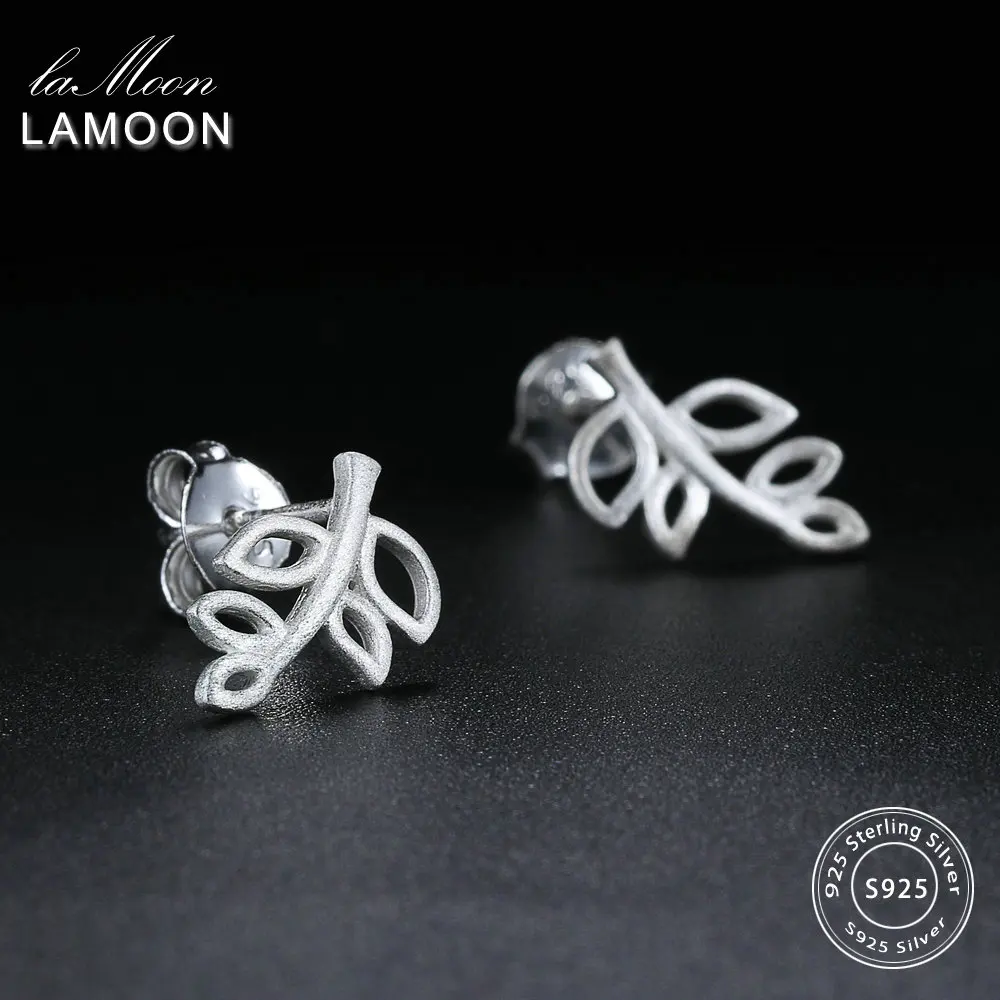 LAMOON 2017 New Special Wiredrawing Leaves Branches 925-Sterling-Silver Earrings S925 Fine Jewelry For Women Wedding LMEY213