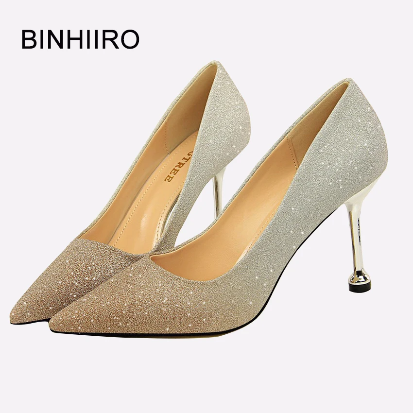 

BINHIIRO Spring Woman Sequined Cloth Pumps Bling Wedding Bridal Shoes Pointed Toe 8.5CM Thin High Heels Fashion Red Party Shoes