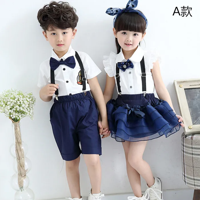 2018 Summer Boys and Girls Uniforms Children's White Shirt Bib Costume Children's Dance Wear Kinder - 32861176011