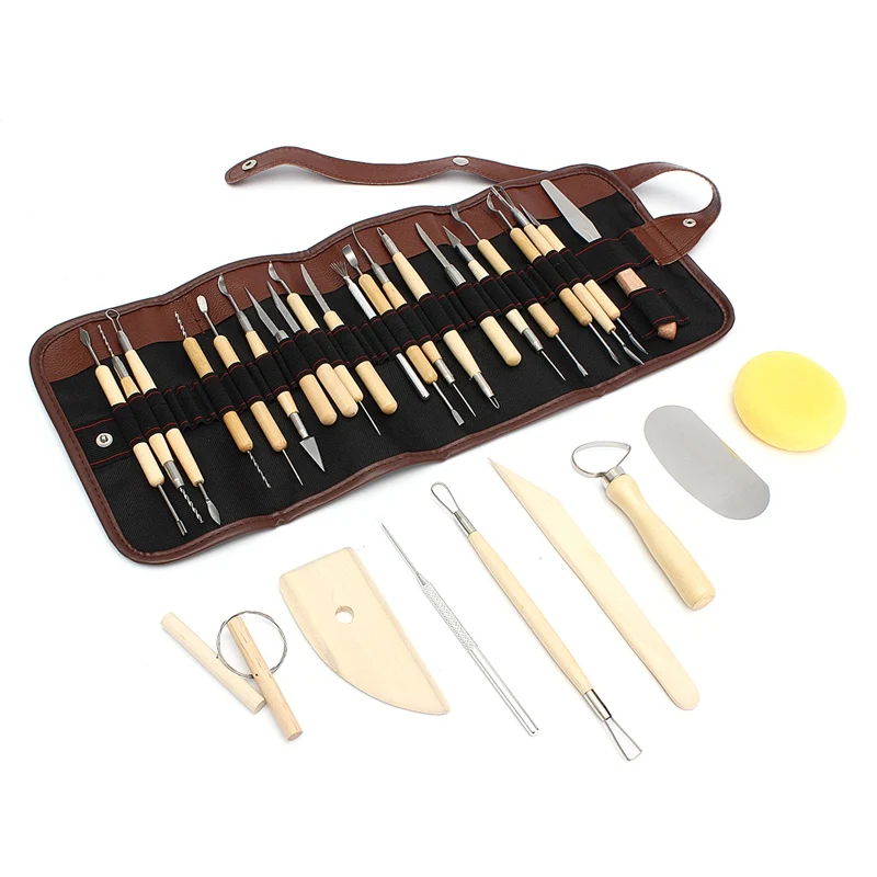 30pcs Pottery Clay Sculpture Carving Modelling Ceramic Wooden Tools Kit