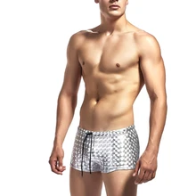 Мужские купальные Брюки Блестящие клетчатые принты с низкой талией обтягивающие эластичные плавки MSD-ING