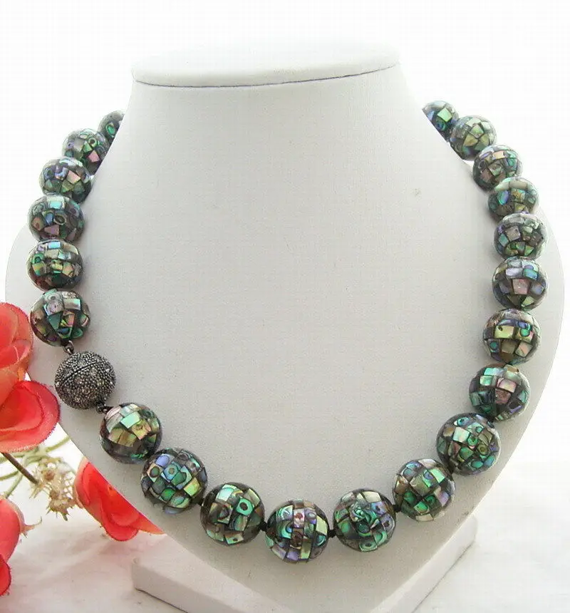 

18" Natural 14MM Round Abalone Shell Necklace