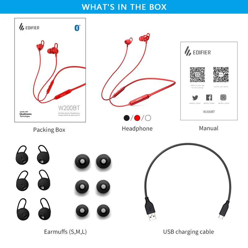 EDIFIER W200BT(SE) беспроводные наушники Bluetooth 5,0 IPX4 Номинальная Водонепроницаемость 7 часов воспроизведения Магнитная функция bluetooth наушники