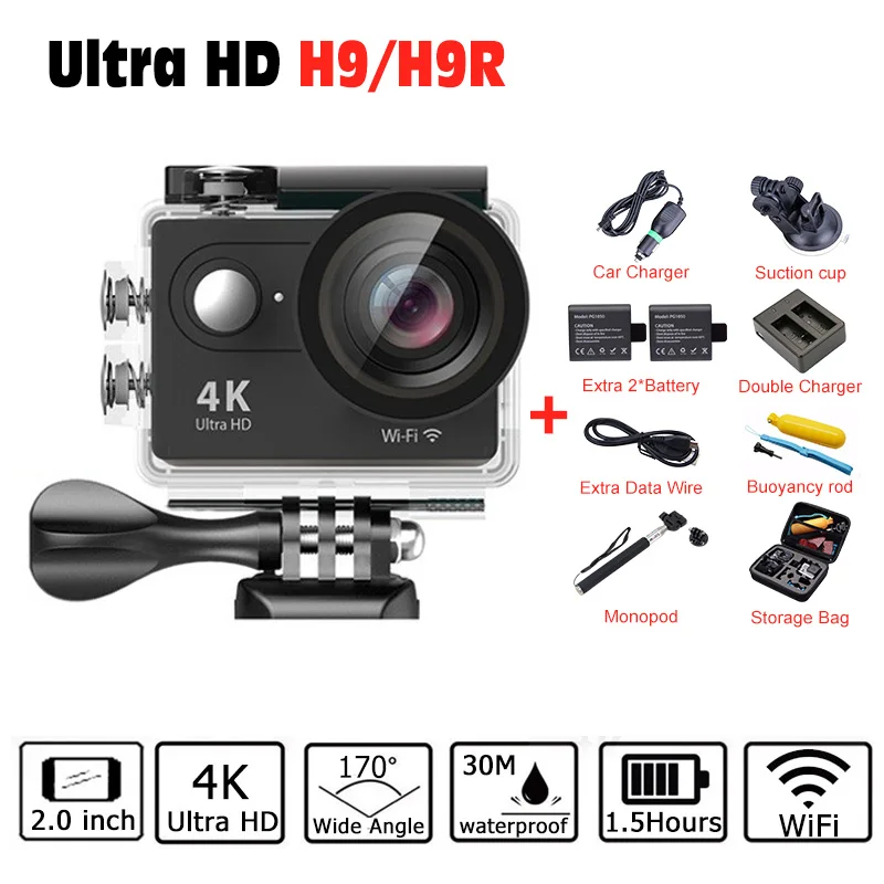  EKE N H9 H9R Ultra HD  4K / 25fps WiFi 1080P Remote WiFi 2.0" LCD waterproof pro Helmet Cam underwater go Sport Action camera 