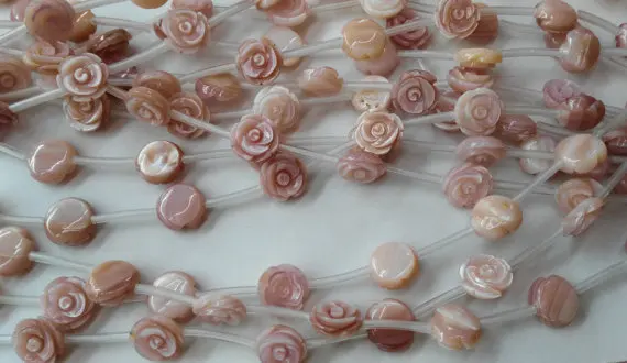

2strands high quality Genuine Pink Queen Conch Shell ,Pearl Shell Rose flower fluorial Hand Carved loose beads 6 8 10 12mm