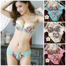 Кружевной бюстгальтер с цветочным принтом, комплект нижнего белья, сексуальный бюстгальтер пуш-ап, милое нижнее белье, бюстгальтер с вышивкой H151