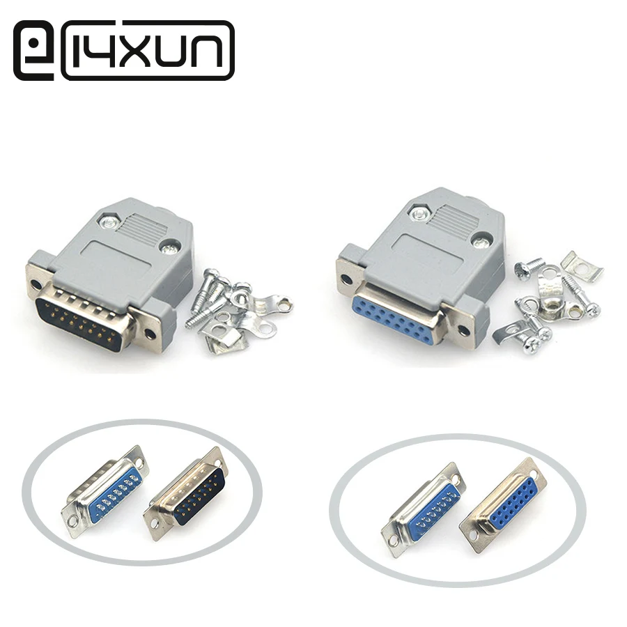 

EClyxun 1pcs DB15 15P 2 Rows Parallel VGA Port Adapter Male Female Plug Jack Solder Welded Metal Connector +Plastic Shell Cover