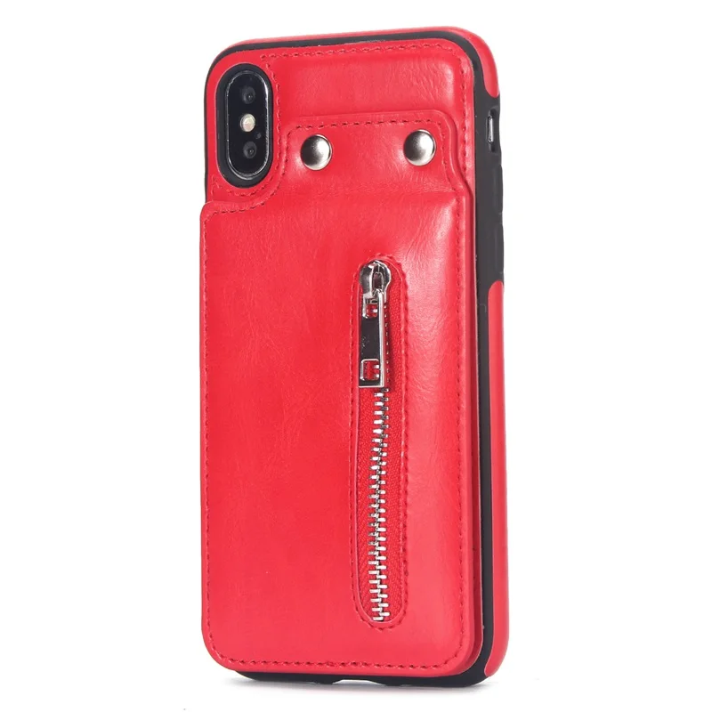 Для iPhone XS Max XR чехол-портмоне с откидной крышкой чехол на молнии кожи на кнопке с подставкой для iPhone X, 8, 7, 6 S, 6 Plus, 5S 5 SE - Цвет: Красный
