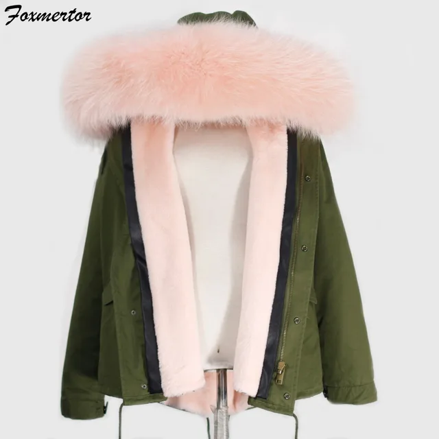 Cheap Foxmertor 2016 Winter Jacket Real Raccoon Fur Collar Women Parkas Ladies Jackets and Coats Thick Cotton Padded Lining Army #F209