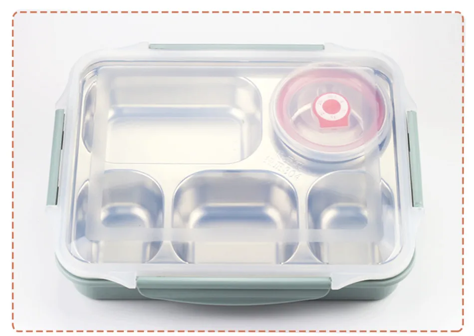 ONEUP Ланч-бокс из высококачественной нержавеющей стали Герметичные большие Bento коробки контейнер для супа 5 отсеков школьная посуда