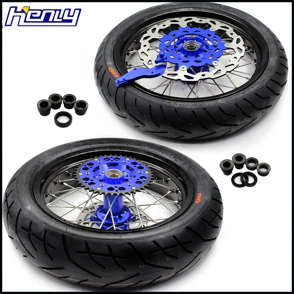 

3.5/4.25 Super moto CST Tires Wheels Set For HUSQVARNA TE TC FE FC 125 250 350 450 2014-2019 Supermotard Rim Hub Blue