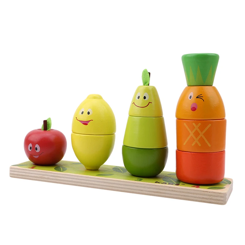 

2018 Wooden Educational Block Toy Fruit Shape Colorful Sorter Stacking Game Montessori Building Block Toy Gift For Baby Children