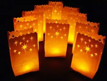 

20 Night Stars White Candle Bag Lantern Garden Party Path Deck Balconey Luminara Luminarie Wedding Party Light Decorations