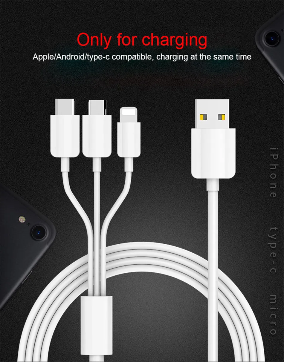 NOHON 3 in 1 Micro USB Type C Lighting Fast Charging Cables For iPhone 8 7 Plus X Samsung Huawei Android IOS Phone Charge Cable (2)