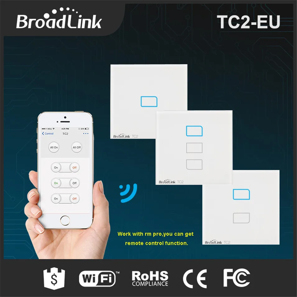 

Broadlink TC2 1 Gang + 2 Gang +3 Gang Smart Home Automation Wireless Wifi Remote Control Wall Light Touch Switch Luxury EU Type