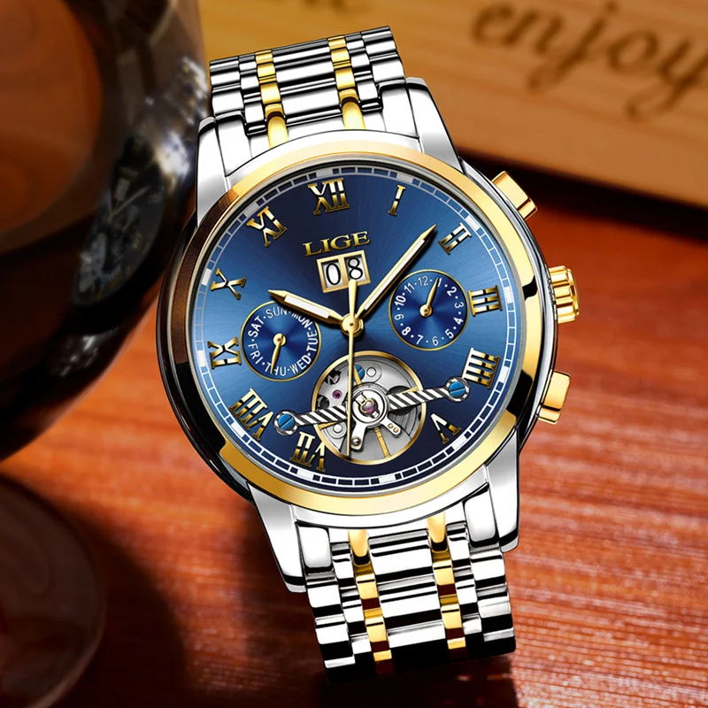LIGE Mens Watches Top Brand Luxury Automatic Watch Men Full steel Wrist watch Man Fashion Casual Waterproof Clock relojes hombre