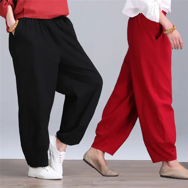 Yono Nueva Moda Mujer Pantalones De Pierna Ancha De Lino Solido