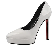 2016 Fashion Women’s Pointed Toe Leather Pumps Office Shoes Female High Heels Shoes Platform Red Sole Wedding Shoes