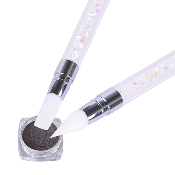 

1Pc Nail Art Brush Glitter Picker Pen Silicone Rhinestones Powder Carve Handle Nail UV Gel Double Heads DIY Manicure Tool BED003