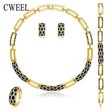 CWEEL Nueva Joyería Fija el Collar Pendientes Pulsera Anillo De Bodas de Oro Plateado Para Las Mujeres de Imitación de Cristal Accesorios Del Vestido de Maxi