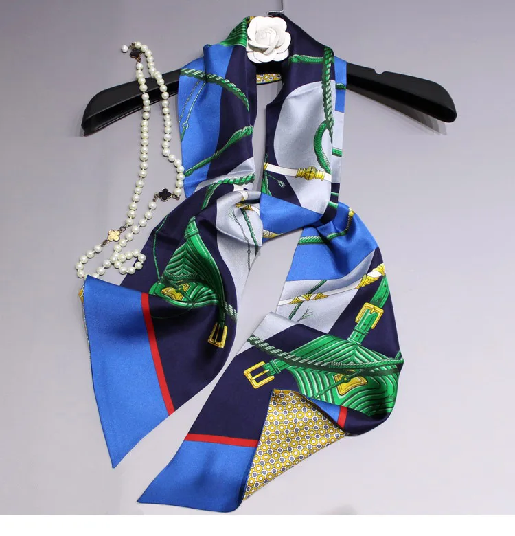 

Scarf Women 100% Pure Silk Long Collar Rings Scarves Bag Scarf Headband Hairband Double Layer Printing 160*21cm