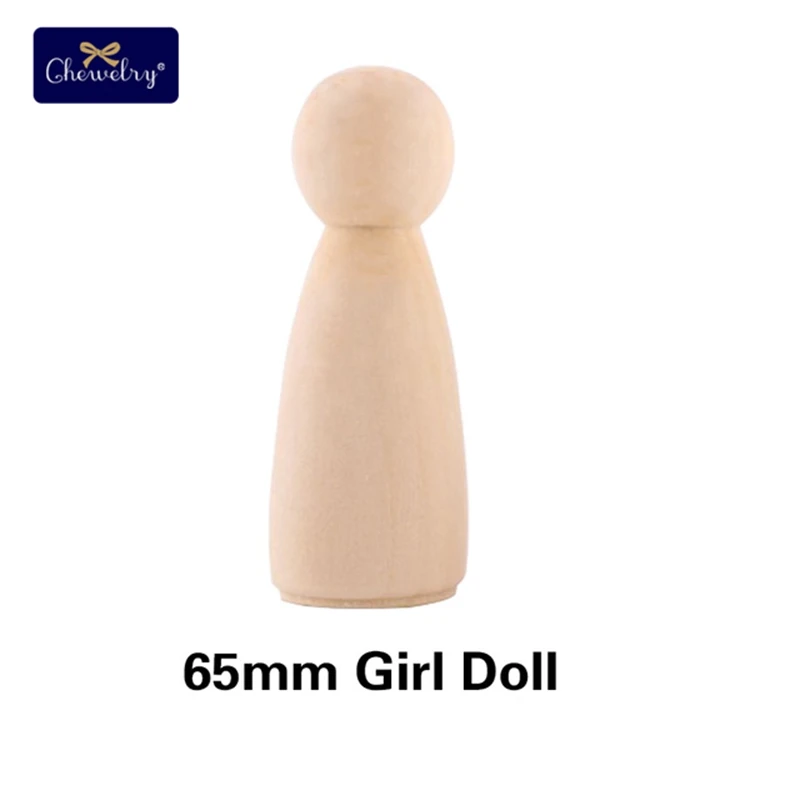 100pc Wooden Peg Dolls Family Wood Diy Crafts Natural Unfinished Wooden People DIY Baby Wooden Doll Teether Toys For Kids Gift - Цвет: 65mm Girl Doll