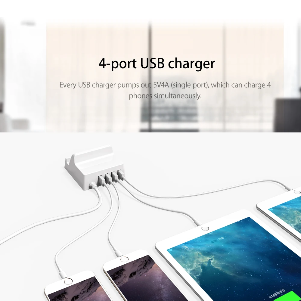 USB зарядное устройство ORICO 4 порта 5V4A портативный дорожный адаптер с держателем