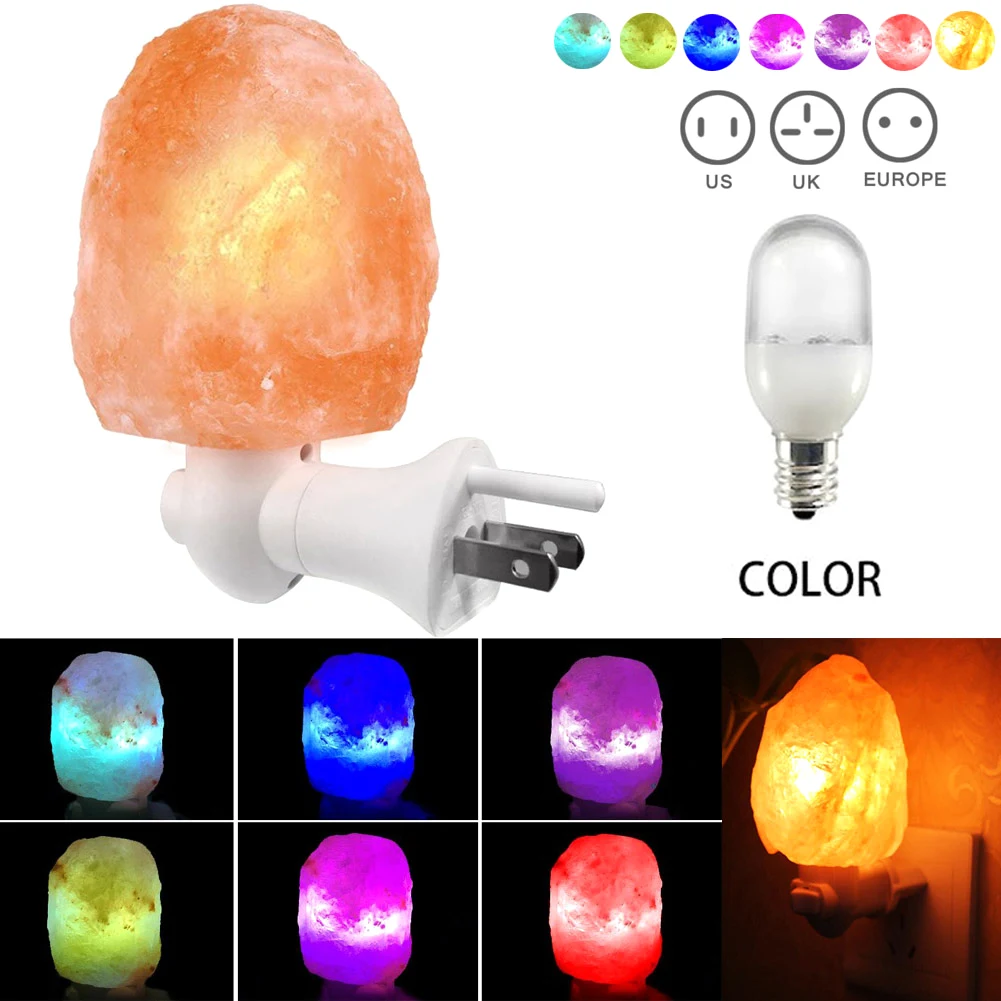 US/EU/UK Crystal Salt Lamp With Grounding Plug Rock Lamps Hand Carved