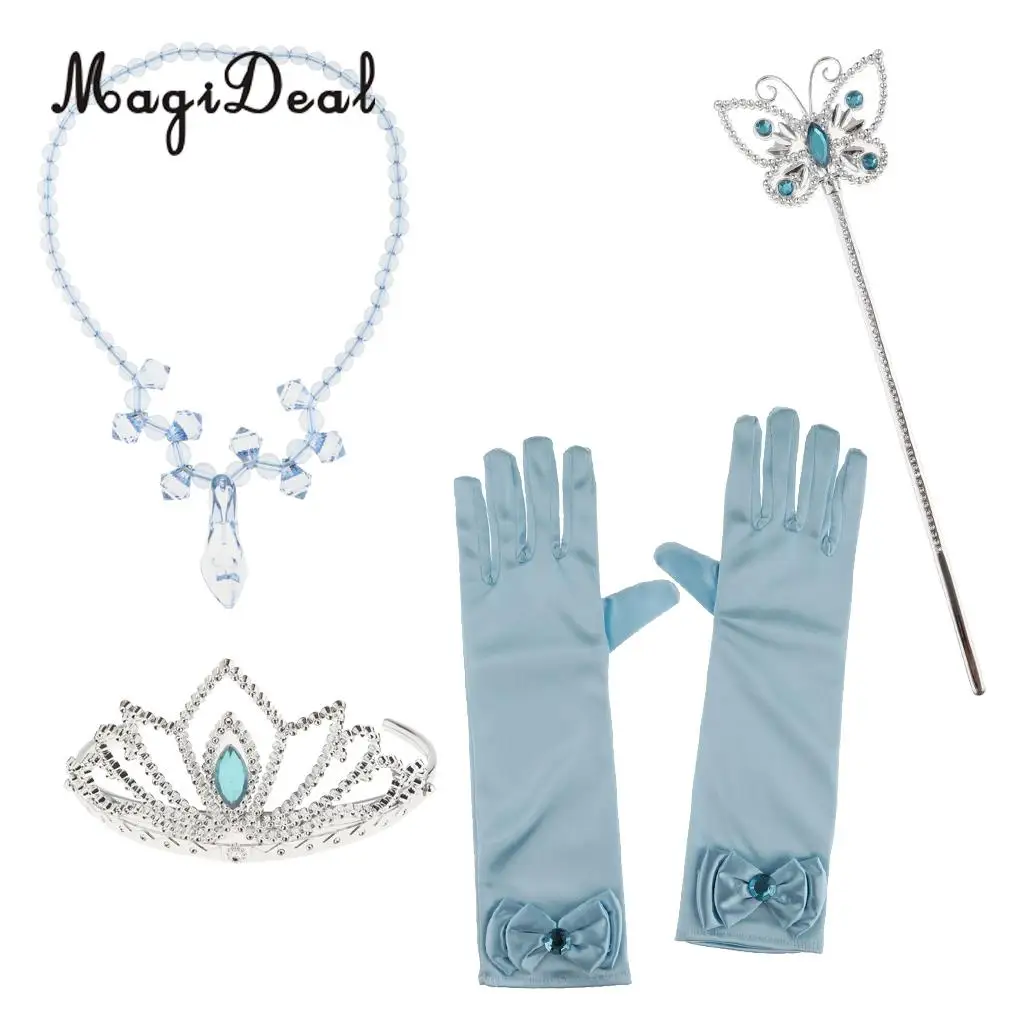 MagiDeal 4 Pieces Girls Princess Dress up Accessories Crown Necklace