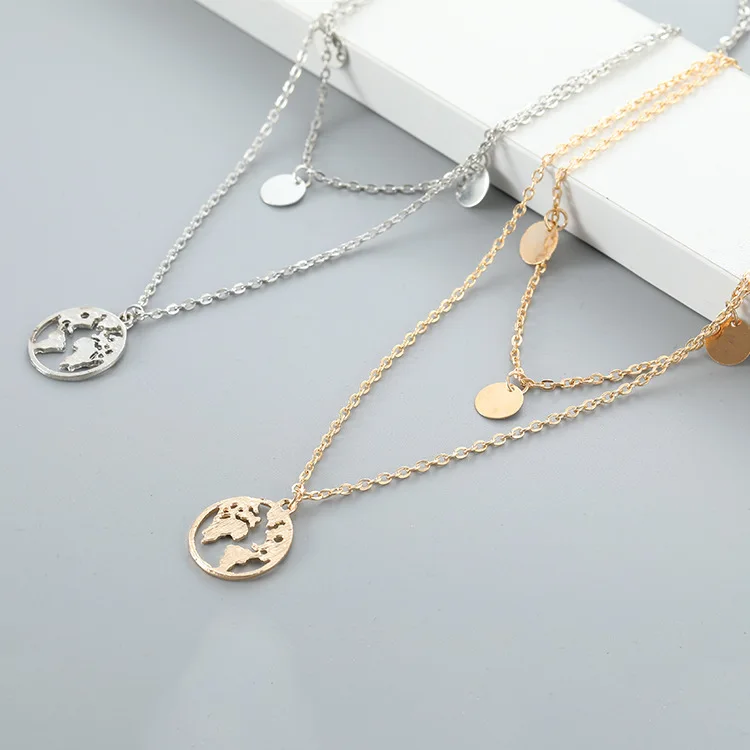 

Fashion personality new round world map pendant necklace accessories