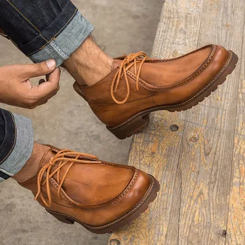 

2020 Free Shipping Handmade Leather Casual Desert Boots for Men Lace Up Ankle Boots Male British Style Work Safety Boot G014-1