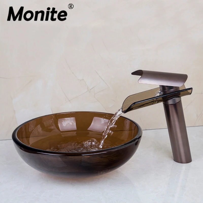 Коричневый артистический стеклянный смеситель Monite для ванной комнаты