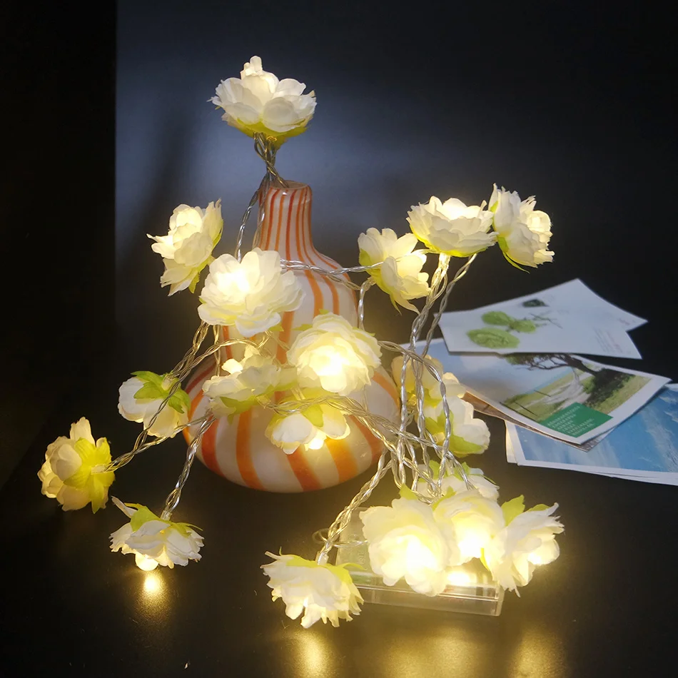 Handmade cream flower LED String Lights, AA Battery floral holiday lighting, Vase flower arrangement,Party garland decoration Handmade cream flower LED String Lights, AA Battery floral holiday lighting, Vase flower arrangement,Party garland decoration