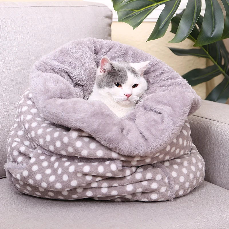 Многоцелевой дизайн Pussy Nest питомник коралловый флис узор Pet Drawstring дизайн теплая толстая и удобная подушка для котенка