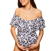 Для беременных женщин сексуальный леопард одно плечо беременность Цельный купальник печать Купальник с рюшами Материнство платье купальник# LR2