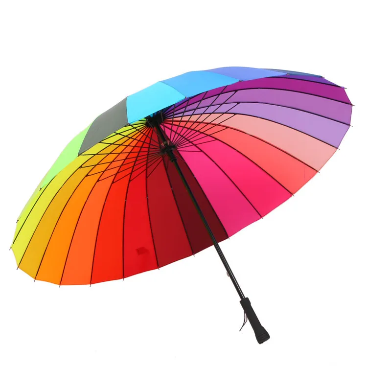 

24k straight rainbow umbrella windproof super straight umbrella wholesale advertising umbrella can be customized LOGO