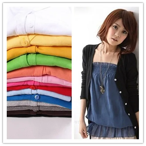 Spring Long Sleeve Cute Simple Sweater Cardigan Female Women Jacket Girl College Style Candy Color |