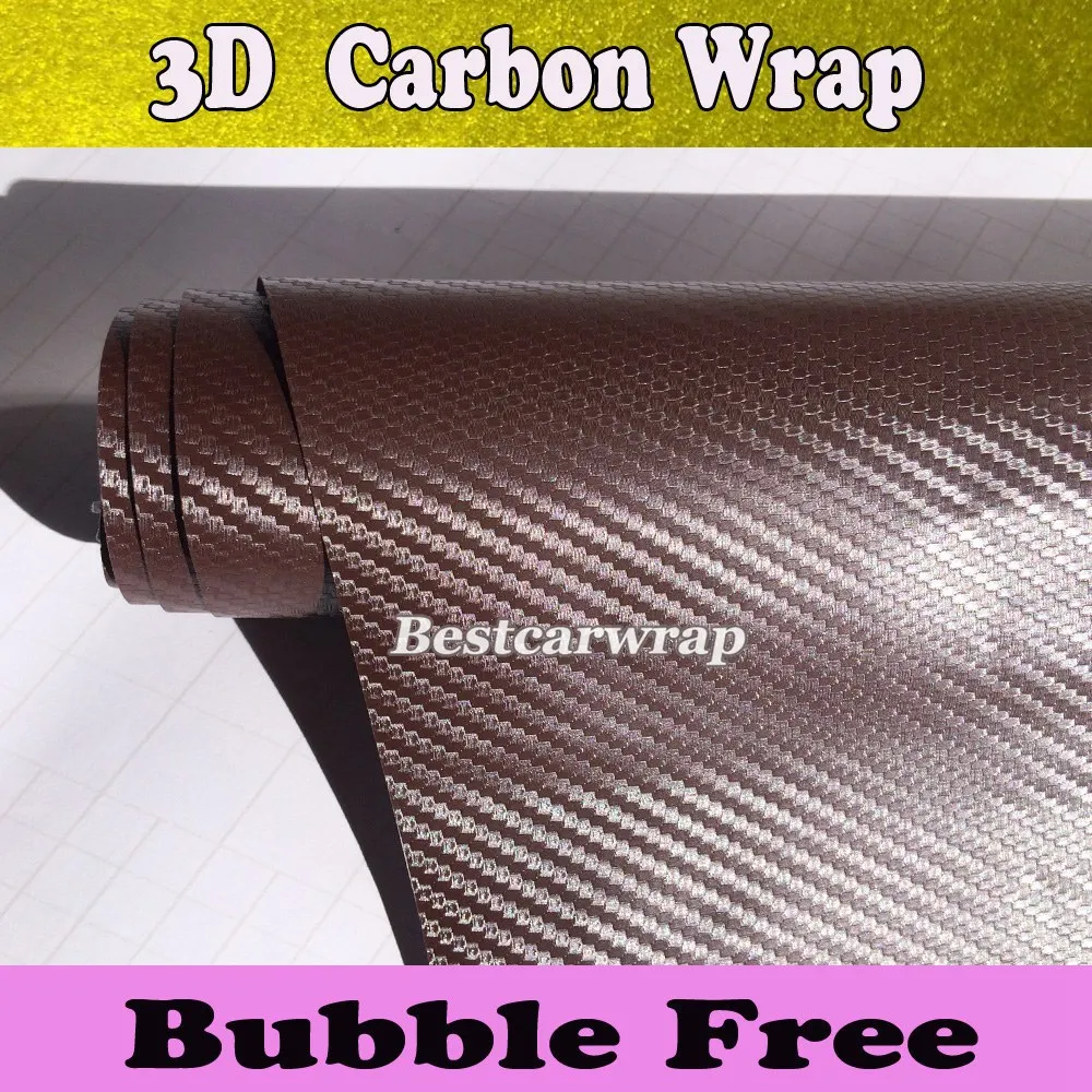 Premium Brown 3D Carbon Fibre vinyl wrap Film Air Release Coffe Carbon Fiber Like Cast Vinyl Car