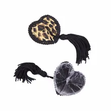 Леопардовые пикантные пирожки самоклеющиеся Соски Обложка Многоразовые тепэл Обложка Heart груди Клейкие ленты кисточкой Для женщин тепэл крышка