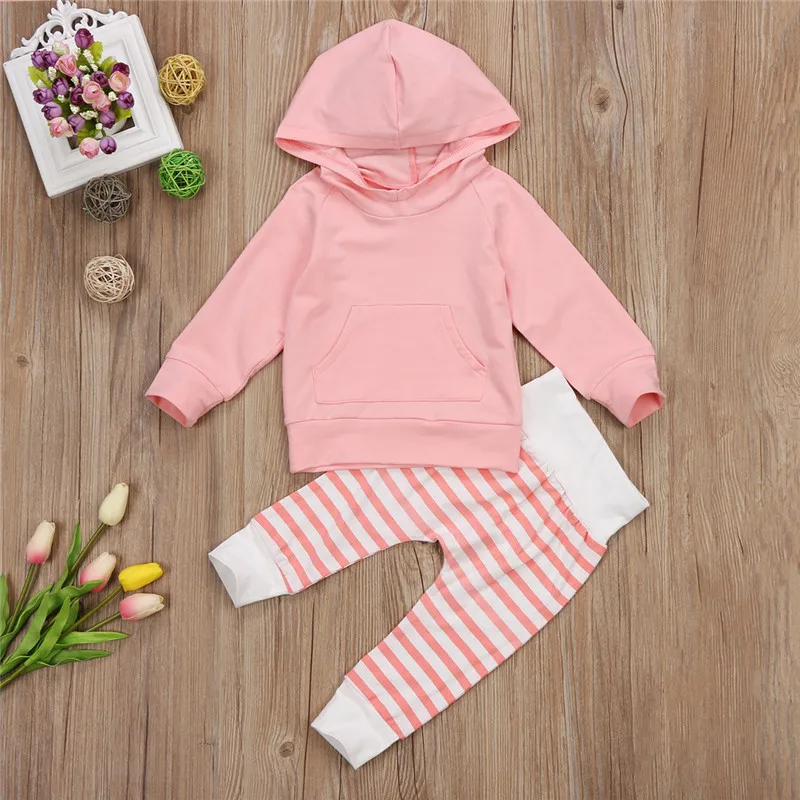 

2017 Cute Kids Newborn Toddler Baby Boys Girls Hooded Tops Striped Pants 2Pcs Outfit Set Children Boys Girls Clothes Tracksuit