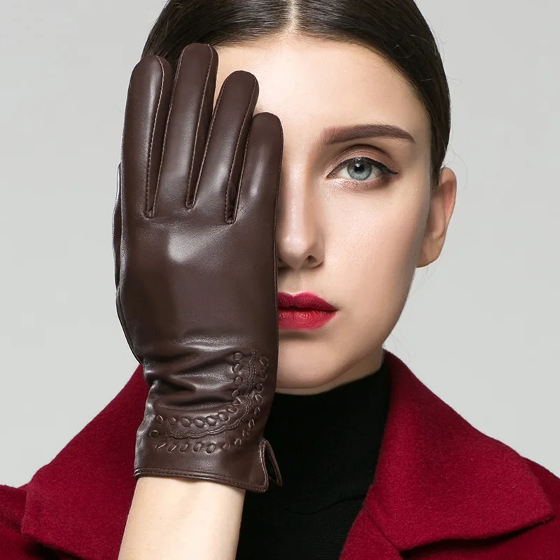 KLSS Brand Genuine Leather Women Gloves High Quality Goatskin Glove Fashion Elegant Lady Driving For Winter Klss2303