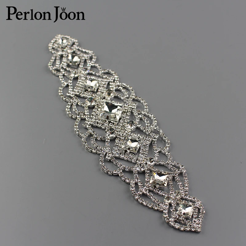

7.8*2.2 inch Square Big glass Crystal Long Applique Rhinestone Patch Sew for Bridal Headdress Wedding Dress Accessories YH C019