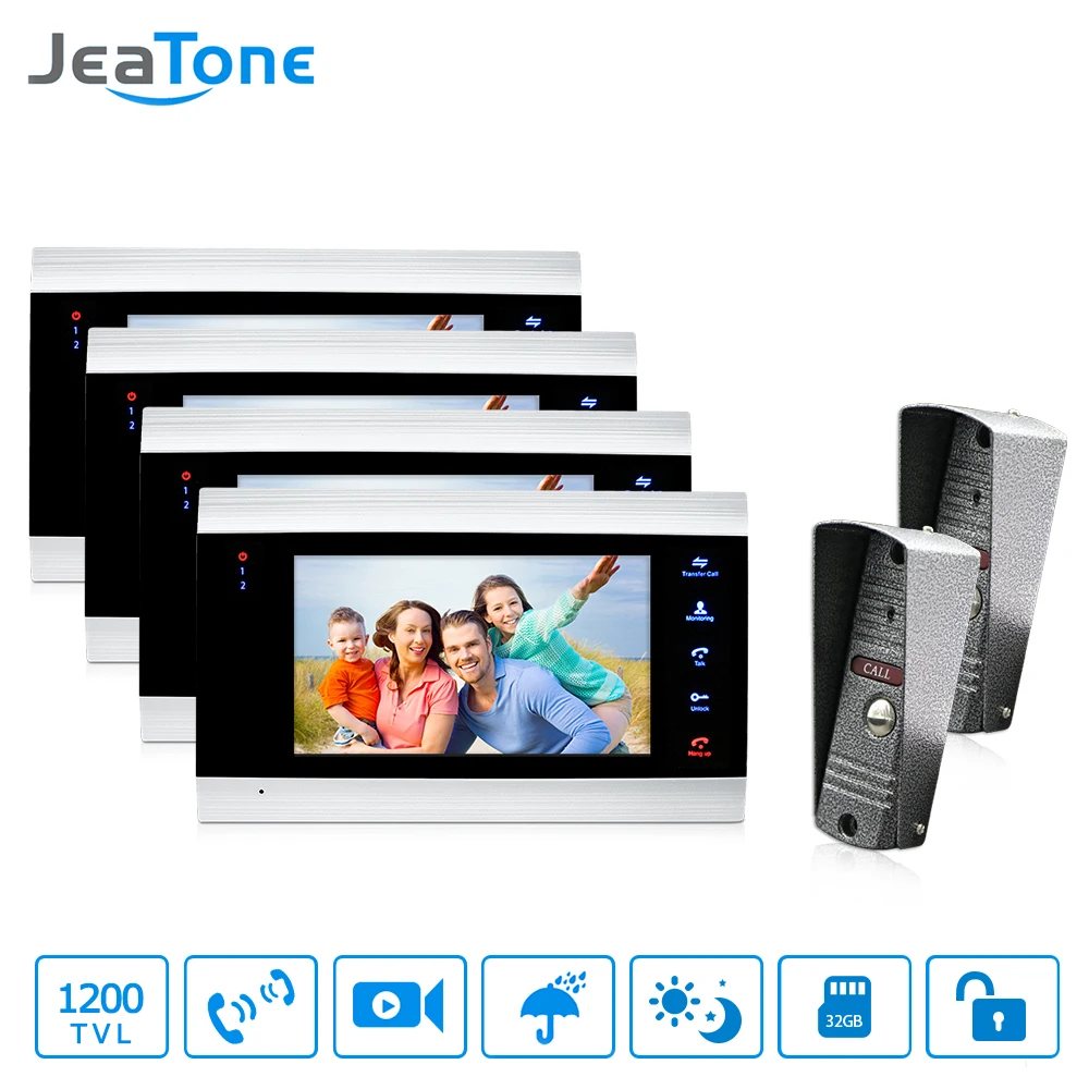 Видеодомофон JeaTone 7 дюймовый дверной звонок уличная камера 1200TVL система